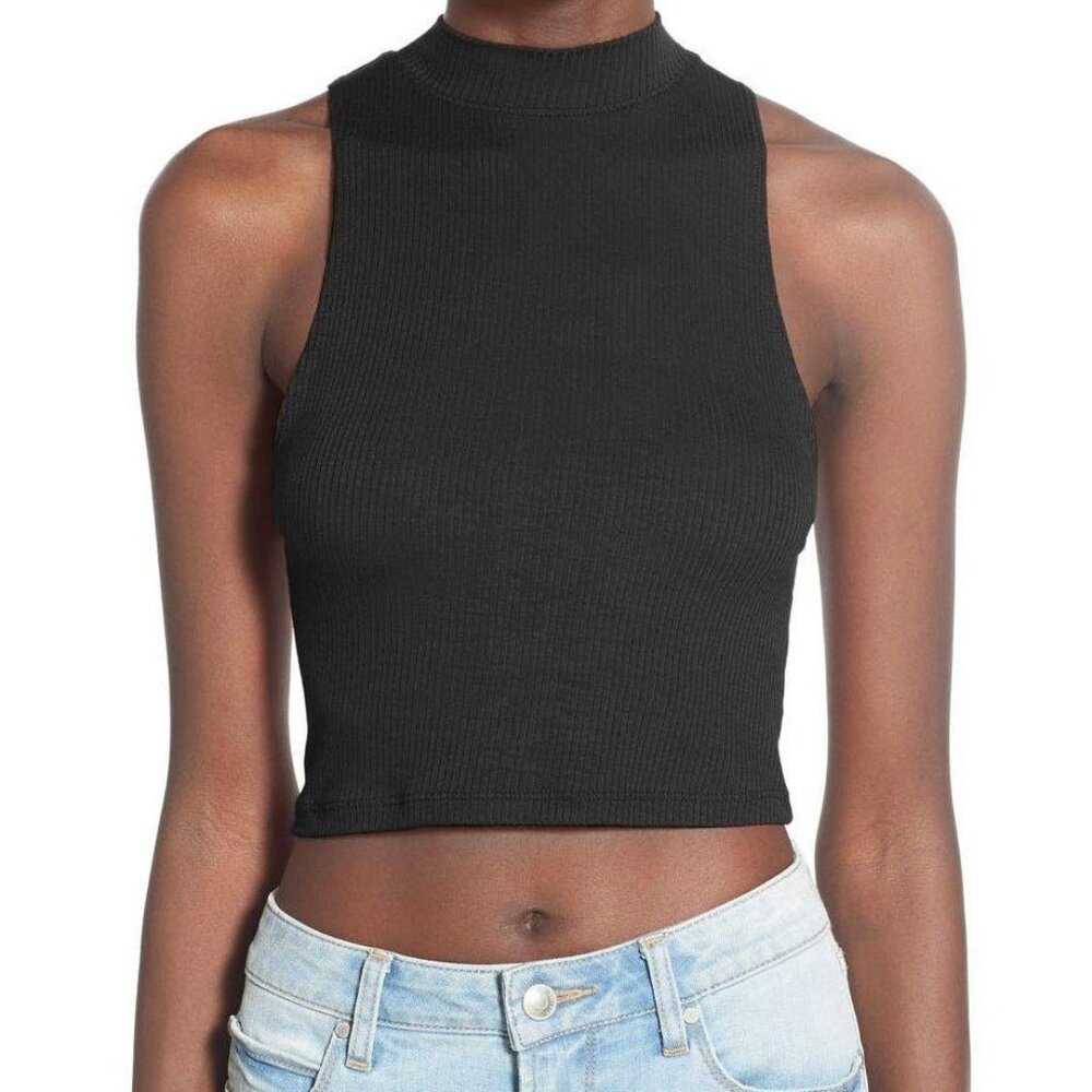 bp Nordstrom black mock neck ribbed knit cropped sleeveless tank top extra small